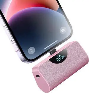 Mini Portable Charger Power Bank for iPhone 5200mAh External Battery Charging Bank 20W PD Fast Charging Battery Pack Portable Phone Charger for iPhone 14 Pro Max/14/13/12/11/XR/X/8/7/6/SE (Pink)