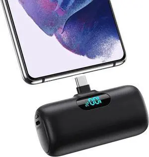 Mini Portable Charger 5000mAh Power Bank 15W PD USB C Cell Phone Portable Power LCD Display Battery Pack Compatible With iPhone 16/15/15 Plus/15 Pro/15 Pro Max/Android//Moto/LG(Type-C Only)