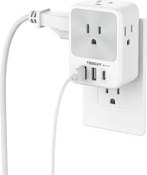 Surge Protector Wall Outlet Extender Multi Plug Outlet Splitter with 3 USB Charging Blocks(1 USB C) Multi Plug Wall Charger for Home Office School College Dorm Essentials