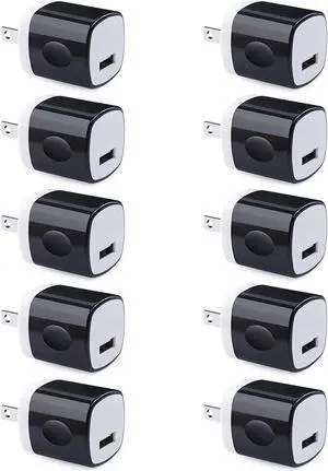 Wall Adapter 10 Pack 1A 5V Single Port Charger Power USB Plug Charging Cube Block Box Compatible iPhone 14 13 12 SE 11 Galaxy S23 Ultra S22 S21 FE S10e S9 A13 A03s A71 A51 Note20 Google 8A 7A
