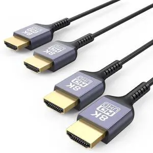 JAENFONG 8K Ultra Thin HDMI Cable 2-Pack 6.6FT Slim HDMI 2.1 Cable High Speed HDMI Cord with Ethernet (8K@60Hz 4K@120Hz/60Hz Dynamic HDR eARC) for Monitor PS5 HDTV RTX4090/3090 RX7900/7800