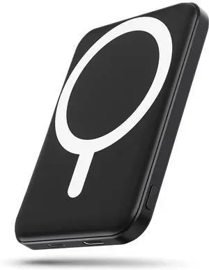 for Magsafe Battery Pack 5000mAh Magnetic Power Bank with Type-C Cable 20W PD Fast Charging Lighting Input Wireless Portable Charger for iPhone 16/15/14/13/12/ All Series-Black