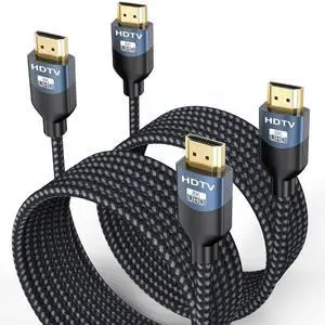 JAENFONG 8K HDMI 2.1 Cable 10 FT 2-Pack 48Gbps Ultra High Speed HDMI Braided Cord 10 Feet 8K@60Hz 4K@120Hz HDCP 2.2&2.3 3D eARC HDR10+ for Soundbar TV Monitor PC Laptop PS5 Xbox