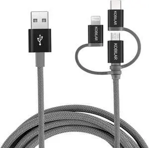 MFi Certified 3 in 1 Charging Cable CarPlay Cable USB A to Lightning/Type-C/Micro Multi Charger Cable Compatible with iPhone iPad Pixel MacBook Pro/Air Android