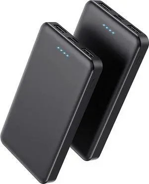 [2 Pack]Portable Charger Power Bank 10000mAh Ultra Slim Portable Phone Charger with USB C Input & 2 Output Backup Charging External Battery Pack Compatible with iPhone 16/15/14/13/12 Android Phone etc