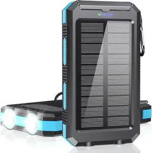 Power Bank 36800mAh Solar Portable Charger with USB-C 5V/2.4A Fast Charging Compatible with iPhone with 2 LED Flashlights and IPX5 Waterproof External Backup Battery Pack Perfect for Camping Hiking