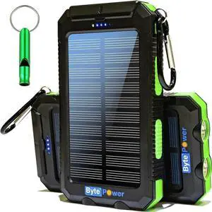 JAENFONG SolarCharger Power Bank 20000mAh Portable Solar Pone Charger with Compass Carabiner Whistle Flashlights Solar Panel Charger Camping Gear Accessory (Green)