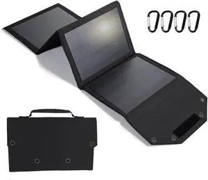 JAENFONG Portable Solar Panel 35W Mobile Phone Solar Charger with Dual USB Outputs Waterproof Smartphones Battery Charger Foldable Solar Charging Panel for Camping Hiking and Outdoor Trip (Black)