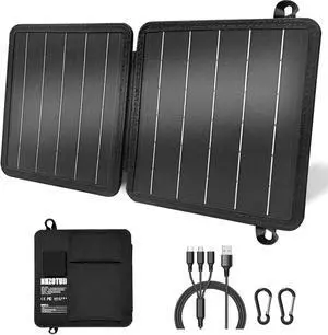 JAENFONG 10W Portable Solar Charger Small Foldable Solar Panel with USB-C USB-A Outputs Compatible with Cell Phone Tablet IP65 Waterproof for Camping Power Bank Smartwatch