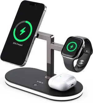 4 in 1 Wireless Charging Station for MagSafe Charger Fast Charging Magnetic Wireless Charger Stand with Night Light for iPhone 16 15 14 13 12 Series Watch 2 3 4 (Black) 4 in 1 Wireless Charging Station for MagSafe Charger Fast Charging Magnetic Wireless Charger Stand with Night Light for iPhone 16 15 14 13 12 Series Watch 2 3 4 (Black)