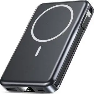 Magnetic Portable Charger 10000mAh Power Bank 5 in 1 Portable Charger with Built in Cable 20W Fast Charging for Magsafe Battery Pack Compatible with iPhone 16/15/14/13 Pro/Pro Max Series