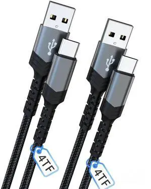 JAENFONG USB to USB C Cable[2park 4FT] USB Type C Fast Chargr Cable 3.1A Braided USB A to Type-C Charger Cable for iPad iphone15 Galaxy Note Pixel One Plus etc