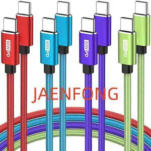 JAENFONG USB C to USB C Cable 4-Pack 10ft C to C Cable Fast Charging C Cable 60W(5A) Nylon Braided Type C Cables for Phone 16/15 Series S24/23