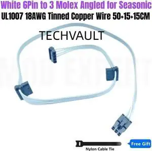 JAENFONG White 6Pin to 3 Molex IDE 4Pin Angled Case Fan Power Cable for Seasonic VERTEX GX-1200 GX-1000 WHITE EDITION Power Supply Power