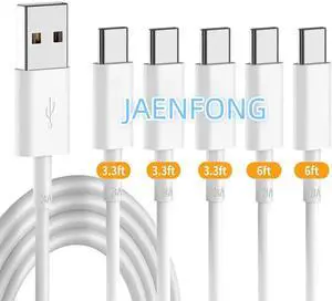 JAENFONG USB C Cable (5-Pack 3.3+3.3+3.3+6+6ft) USB A to USB C Fast Charging Cord Compatible with Galaxy S10 S9 S8 Power Bank and Other Type c Devices-White
