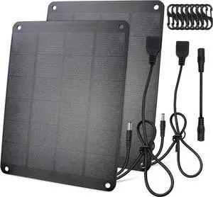 2Pack Solar Panel with Metal Hook 5V 6W High Performance Monocrystalline Module with USB-A Female & DC Male Output Waterproof Panel for Security Camera Mobile Phone Small Fan Charging Bank Outdoor
