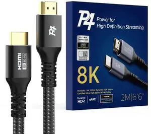JAENFONG Premium 8K HDMI 2.1 Cable - 6.6ft Braided Cord Certified High Speed 8K@60Hz 4K@120Hz - eARC HDCP 2.2&2.3 HDR10+ Atmos - Compatible with TV Netflix PS5 - Alloy Case