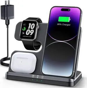 3 in 1 Charging Station for Wireless Charger for iPhone 16 15 14 13 12 11 X 8 & for Watch Charger Wireless Charging Station for Multiple Devices for AirPods 2/3/4/Pro/Pro 2