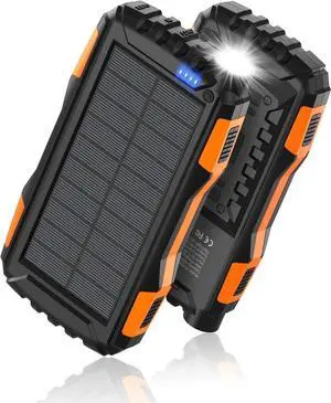 JAENFONG Power-Bank-Solar-Charger - 42800mAh Portable Charger Solar Power Bank External Battery Pack 5V3.1A Qc 3.0 Fast Charger Built-in Super Bright Flashlight (Orange)