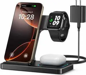 3 in 1 Wireless Charger for iphone 16 15 14 13 12 11 XR 8 Charging Station for Watch 10/9/Ultra/8/7/SE/6/5/4 & AirPods Series Wireless Charging Station for Multiple Devices