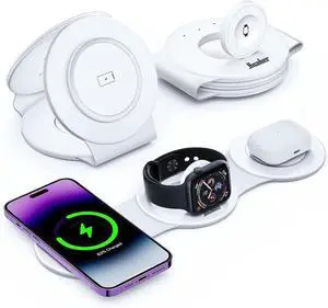 3 in 1 Wireless Charging Station for iPhone 15 Magnetic Foldable Travel Charger Station Stand 18W for iPhone 16 15 14 13 12 Pro/Max/Plus/ Watch All Series & Airpods
