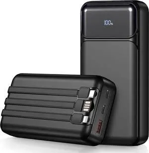 JAENFONG Power-Bank-Portable-Charger 49800mAh Portable Phone Charger Power Bank with 3 Built-in Cable(USB-C iOS USB-A) 22.5W Fast Charging LED Display External Battery Pack for iPhone Android etc
