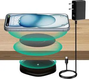 Invisible Wireless Charger 30mm Under Desk Charger Mat Furniture Table Nightstand Desktop Charging Station for iPhone16/15/14/13/12/11//LG/Google Pixel Desk Essentials(with QC Adapter)