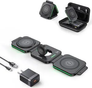 3 in 1 Charging Station for Magnetic Foldable Charger for Travel Wireless Charger Pad for iPhone 16/15/14/13/12/Pro/Max/Mini AirPods Wireless/Pro iWatch Ultra/SE/10/9/8/7/6/5/4/3/2