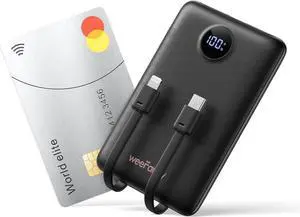 JAENFONG Mini Portable Charger with Built-in Cables 22.5W Fast Charging Power Bank USB-C Small Battery Pack 10000mAh Travel Essential Slim Battery for iPhone 16/15/14 24/23 and More