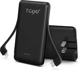 JAENFONG Portable Charger Power Bank 5000mAh Small Battery Pack with Built-in Foldable AC Wall Plug and Cables Mini Battery Charger Compatible with iPhone 16 15 14 13 12 Google iPad etc