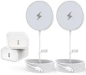 Magnetic Charger for iPhone 16 Mag-Safe Fast Wireless Charging 2Pack 6Foot Magnetic Charger Pad with 2Pack USB C PD Fast Charging Block for iPhone 16/16 Pro/Pro Max/Plus/15/14/13 AirPods 3/Pro 2