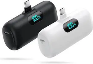 JAENFONG [2-Pack] Mini Portable Charger 5000mAh Power Bank 3A PD USB C Cell Phone Portable Power LCD Display Battery Pack Compatible with iPhone 16/15/15 plus/15 pro/15 pro Max/Android//Moto/LG etc