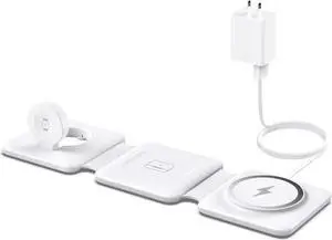 Charging Station for Multiple Devices - 3 in 1 Foldable Magnetic Wireless Charger Dock - Travel Charging Pad for iPhone 16 15 14 13 12 Pro Max Plus Watch & Airpods