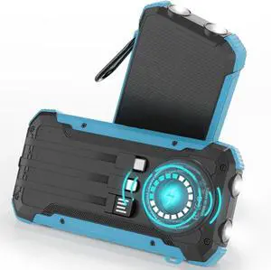 JAENFONG Solar Charger Power Bank 20 000mAh Portable Wireless Charger Fast Charging External Battery Bank with 6 Outputs for Cell Phones Portable Solar Panel with Dual Flashlight for Camping