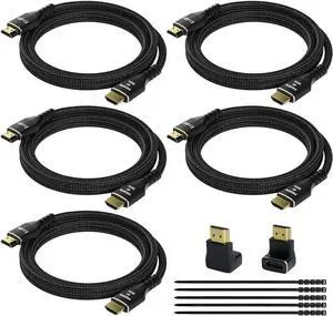 JAENFONG 4K HDMI Cable 2 Feet (5 Pack) Ultra HD HDMI 2.0 Cable Nylon Braided & Gold-Plated Connectors 4K @ 60Hz 2K 1080P HDCP 2.2 ARC Bulk HDMI Cables for Laptop Monitors HDTV PS5 Xbox One & More