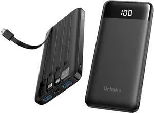 JAENFONG Portable Phone Charger 10000mAh Portable Charger Power Bank with Built-in Cables Travel Essential Battery Pack Compatible with iPhone Google iPads Tablets etc