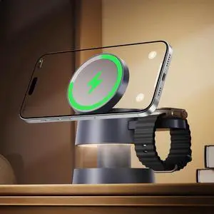 iVANKY 15W Fast 4 in 1 Wireless Charging Station with Mushroom Light for MagSafe Magnetic Charger 22.5W Travel Stand 3 in 1 Charge for iPhone 17 16 15 to X Pro Max Plus Air iWatch Airpods