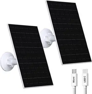 JAENFONG 7W Solar Panel Compatible with Eufycam USB-C Solar Charger for 5V Battery Cameras IP66 Waterproof 360° Adjustable Mount 9.8ft Charging Cable 2 Pack