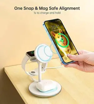 3 in 1 Wireless Charging Station for Devices Standard 15W Fast Wireless Mag-Safe Charger Stand with 20W dapter for iPhone 16 15 14 13 12 Pro Max/Plus/Pro/Mini iWatch Ultra 1 2 S9/8.. AirPods
