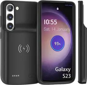 Galaxy S23 Battery case (6.1 inch) Qi Wireless Charging Compatible 10000 mAh Extended Power Slim Protective Portable Charger Case Rechargeable for Phone Regular S23 5G - Black