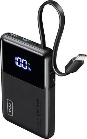 JAENFONG 45W Power Bank Slimmest 10000mAh Portable Charger with Build in USB-C Cable Fast Charging USB C in&Out Battery Pack Travel External Phone Charger for iPhone 16 15 S24 S23 Google etc