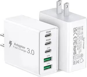2Pack USB C Fast Charger Block 50W 5-Port USB C Wall Charger Brick 2 USB A & 3 USB C PD3.0 Power Adapter Multiport Type C Charging Plug for iPhone 16/15/14/13 Pad Mini/Pro AirPods 4 GalaxyS23(White)
