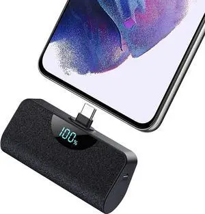JAENFONG Mini Portable Charger USB-C Power Bank 5200mAh Ultra Compact LCD Display Battery Pack Backup Charger Compatible with iPhone 16/16 Plus/16 Pro/16 Pro Max/15 Series S22/S23 Android Phones etc