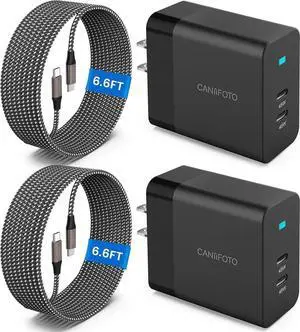 2Port 45W Super Fast Charger Type C 2Pack 45W USB-C Charger Android Phone Charger Fast Charging for Galaxy S24 Ultra/S24+/S24/S23 Ultra/S23+/S22/S20/Note10+/Tab S9 with 2X 6.6ft Type C Cord