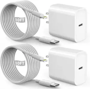 Fast iPhone Charger Quick 10Foot USBC Wall Charger Phone Charge 2Pack 20W PD USB C Fast Charger Block + 10FT Lightning Fast Charging Cable for iPhone 14/Pro/Pro Max/Plus/13/12/11/XS/XR/X/SE2022/iPad