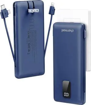 JAENFONG Charmast Portable Charger with Built-in Cables and Plug 10000mAh USB C Power Bank Fast Charging 15W External Battery Pack Slim Travel Essentials Compatible with 16 15 14 13 Galaxy iPad