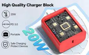 i Phone Charger Fast Charging 3Pack 20W Type C Fast Charger Block with 10FT USB C Cable Fast Charging Cable for i Phone 15/16 Pro/Max/Plus Pad Air/Pro Samsumg (Red Purple Yellow)