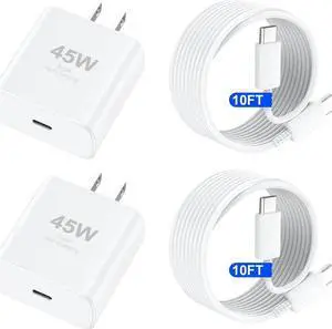 iPhone 16 Pro Max Charger Fast Charging 45W USB C iPhone 16 Super Fast Charger Block with 10ft Long Type C Charging Cable Cord for iPhone 16/16 Pro/16 Pro Max/16 Plus/15/15 Pro Max/15Pro/Plus/S25