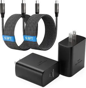 45W Super Fast Charger Type C [2 Pack] 45 Watt USB-C Charger PD/PPS Wall Charging Block for Galaxy S25 Ultra/S25+/S25/S24/S23 Ultra/S23+/S22 Ultra/S22+/S20 Ultra Tab S8(with 2X 6.6ft Cable)
