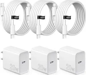 iPhone 15 16 Charger Fast Charging 3 Pack USB C Charger Block Type C Chargers 6FT Cord Wall Chargers Compatible with iPhone 16/16 Plus/16 Pro/16 Pro Max/15/15 Pro Max/iPad Pro/AirPods